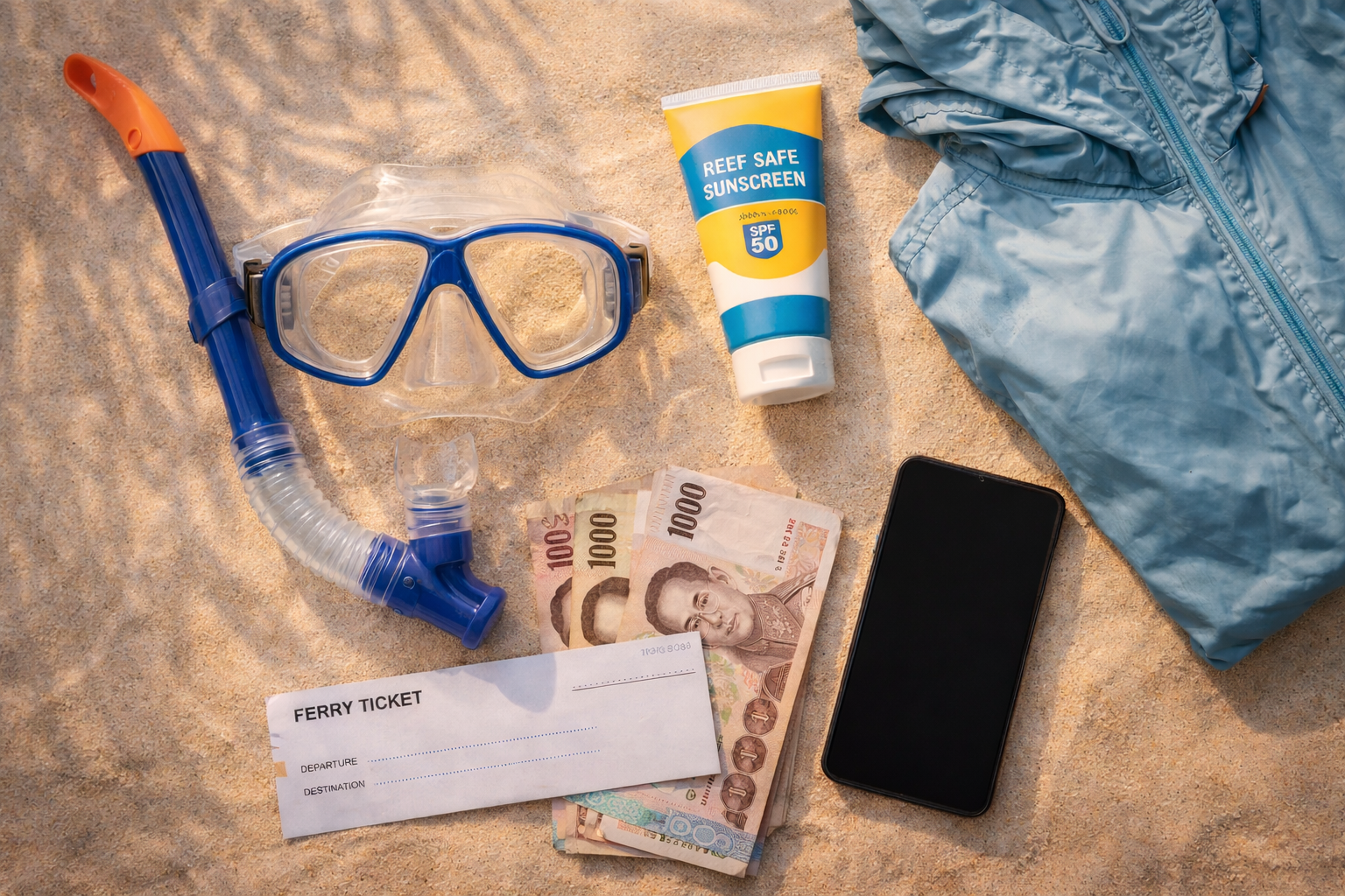 Island decision kit flat lay (snorkelferrycash)
